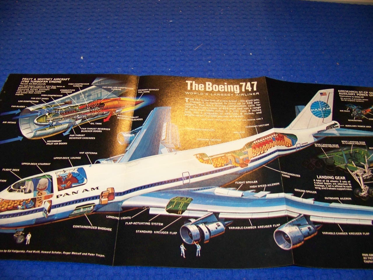 1969 BOEING 747 «WORLD’S LARGEST AIRLINER» 3-PAGE CUTAWAY/DETAILS (364RR)