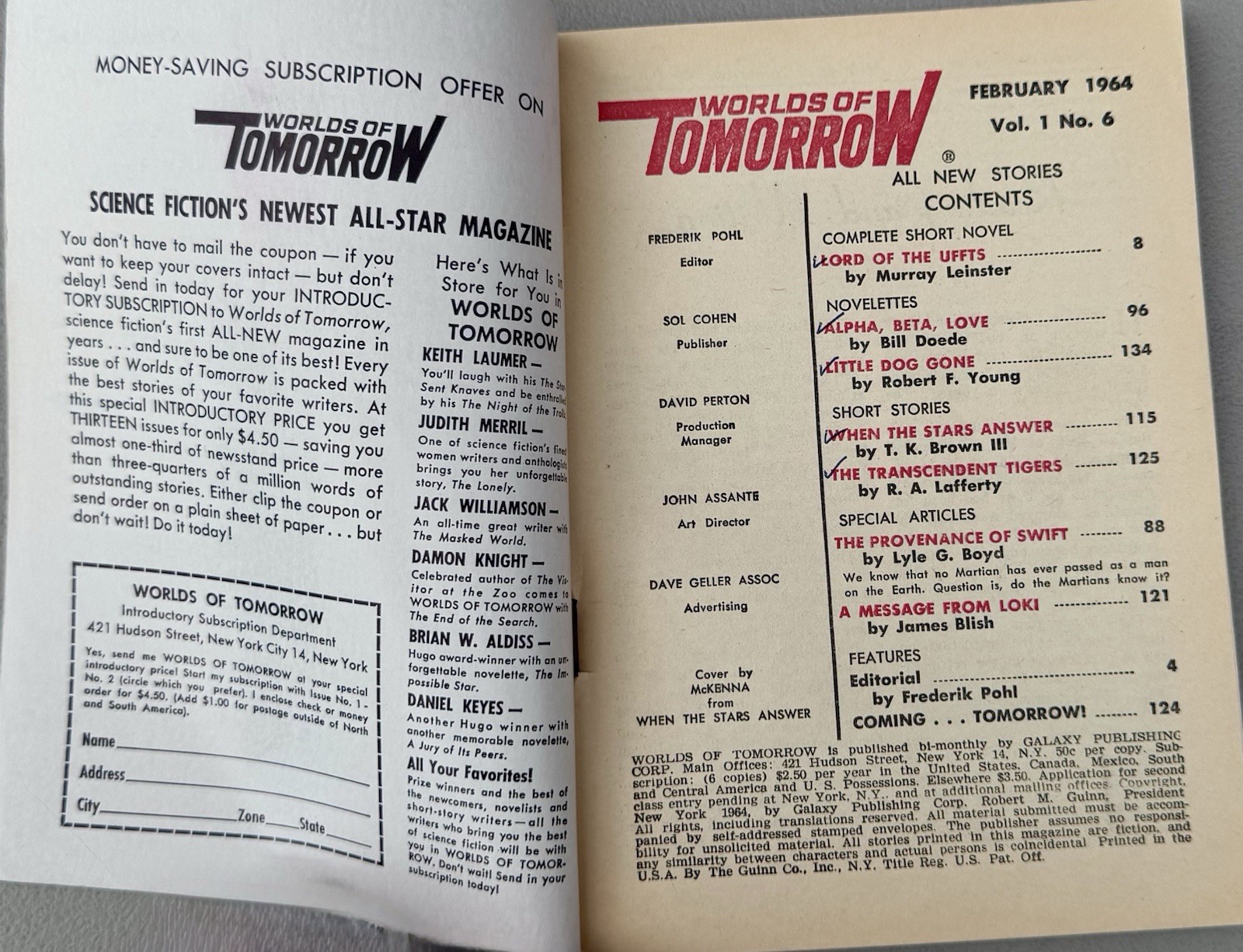 Worlds of Tomorrow Sci-Fi Magazine Lot of 8 1964-1966 Philip K Dick Silver Age