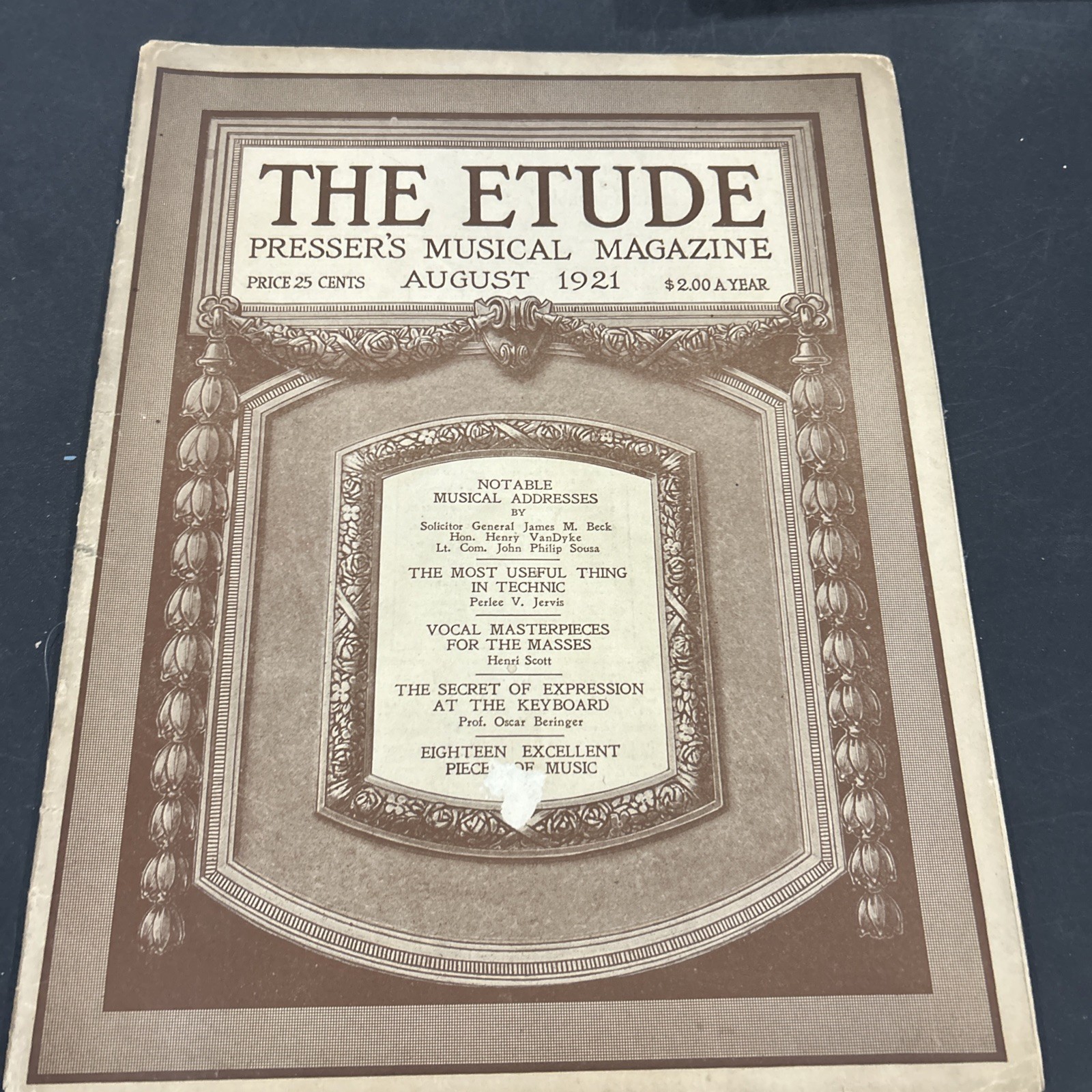 The Etude Music Magazine -Vintage Antique August 1921