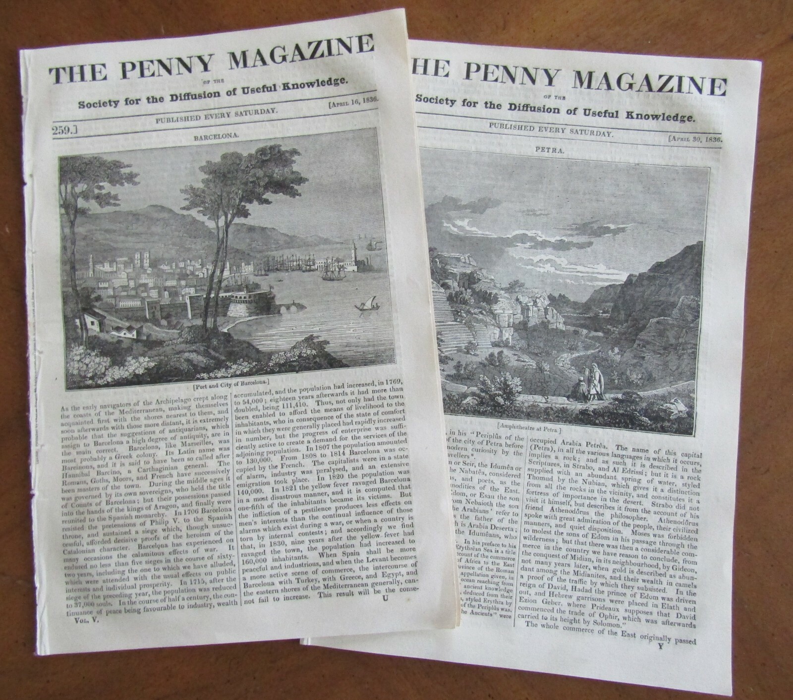 2 THE PENNY MAGAZINES 1836 No. 259 & No. 261 PETRA Barcelona MISSIONARIES