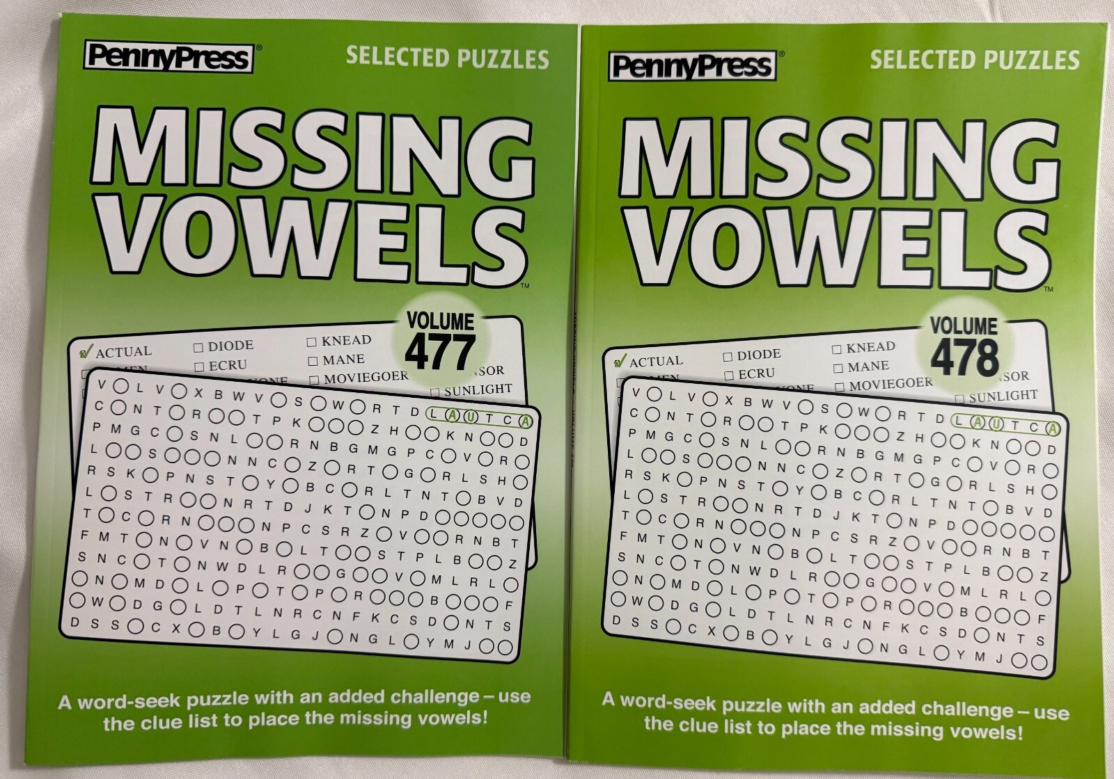 Lot of (2) Penny Press Selected Puzzles Missing Vowels *Volumes 477 & 478