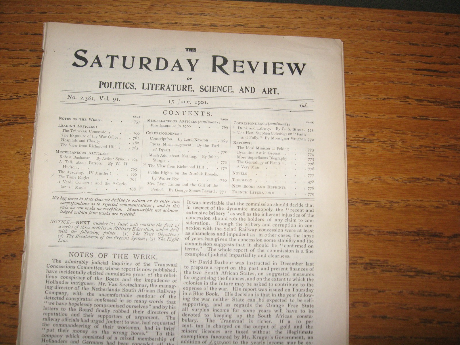 1901 Saturday Review W.H. Hudson, J. Sturgis, G.S. Street, Beerbohm, A. Symons