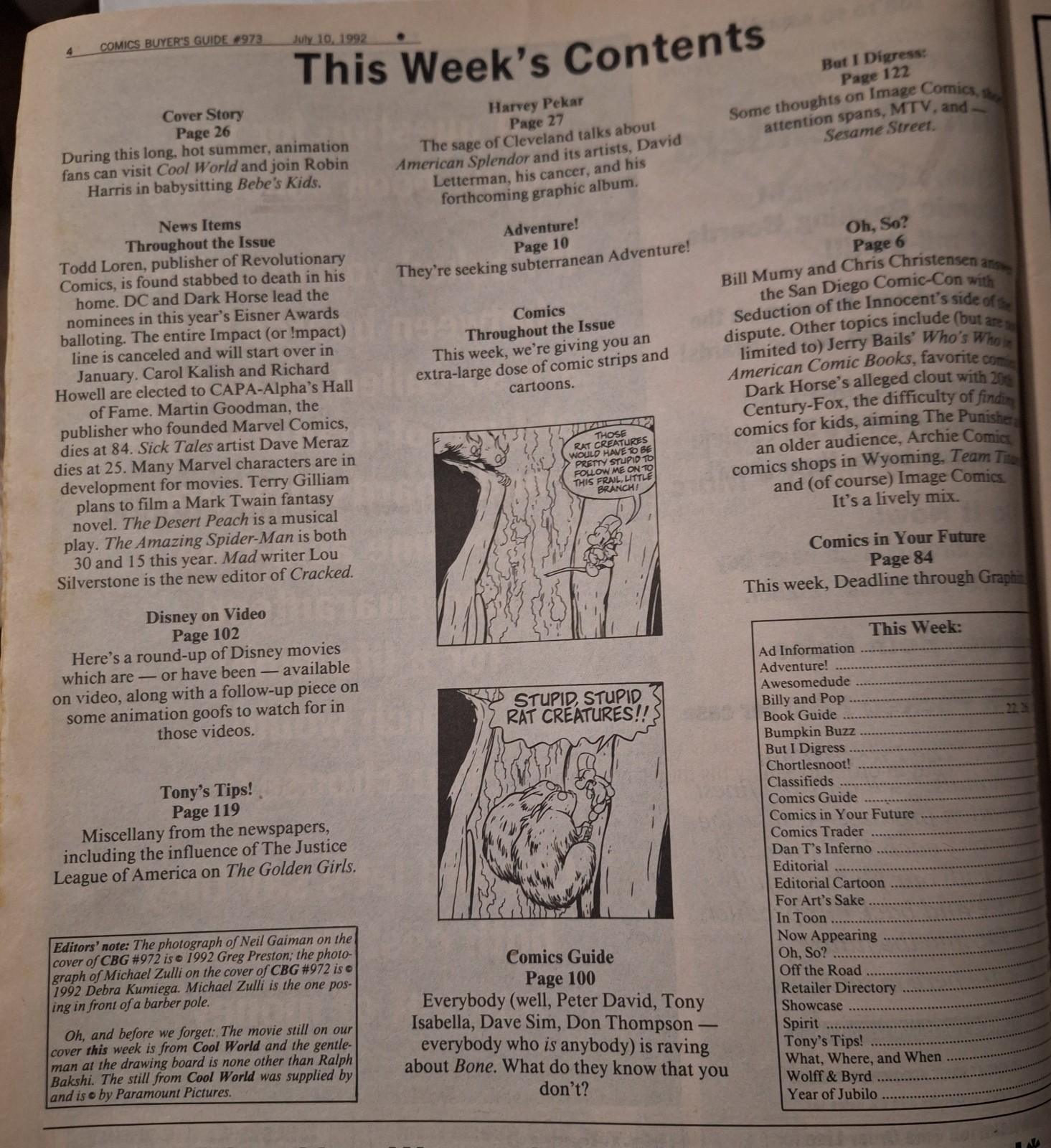 COMICS BUYER’S GUIDE #973 (July 10, 1992) Harvey Pekar/Todd Loren/Martin Goodman