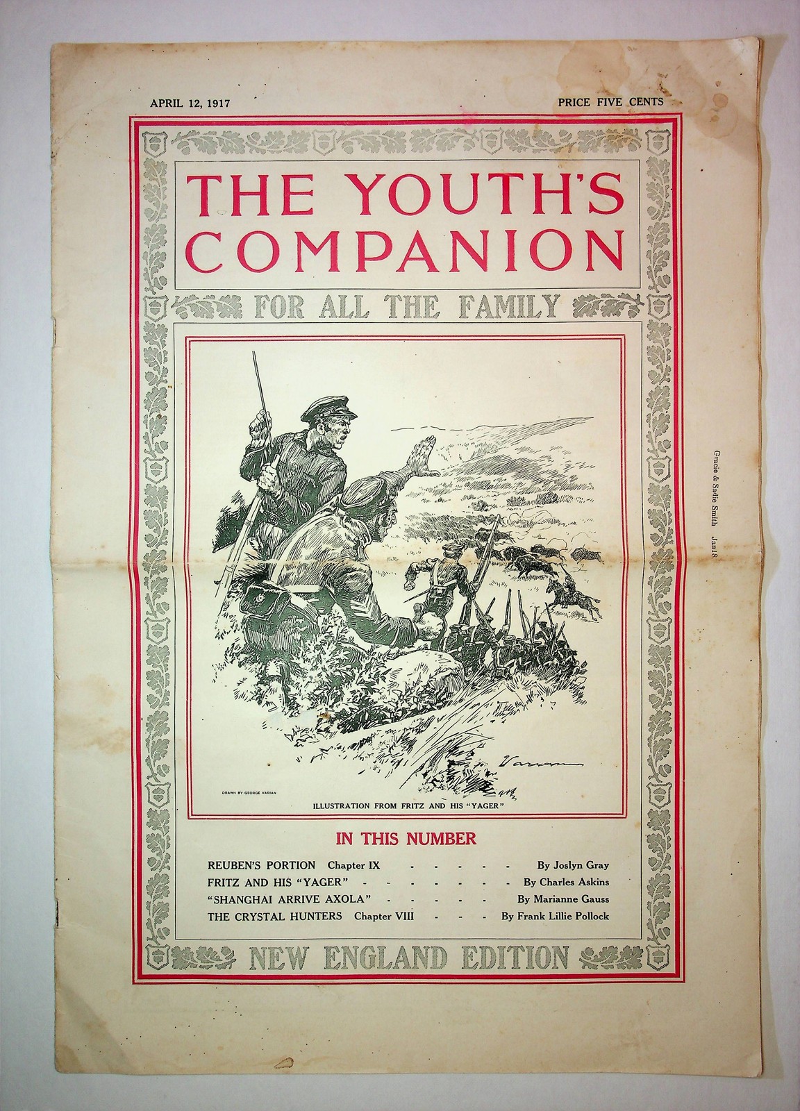 Youth’s Companion New England Edition Magazine Apr 12 1917 VG- 3.5 Low Grade