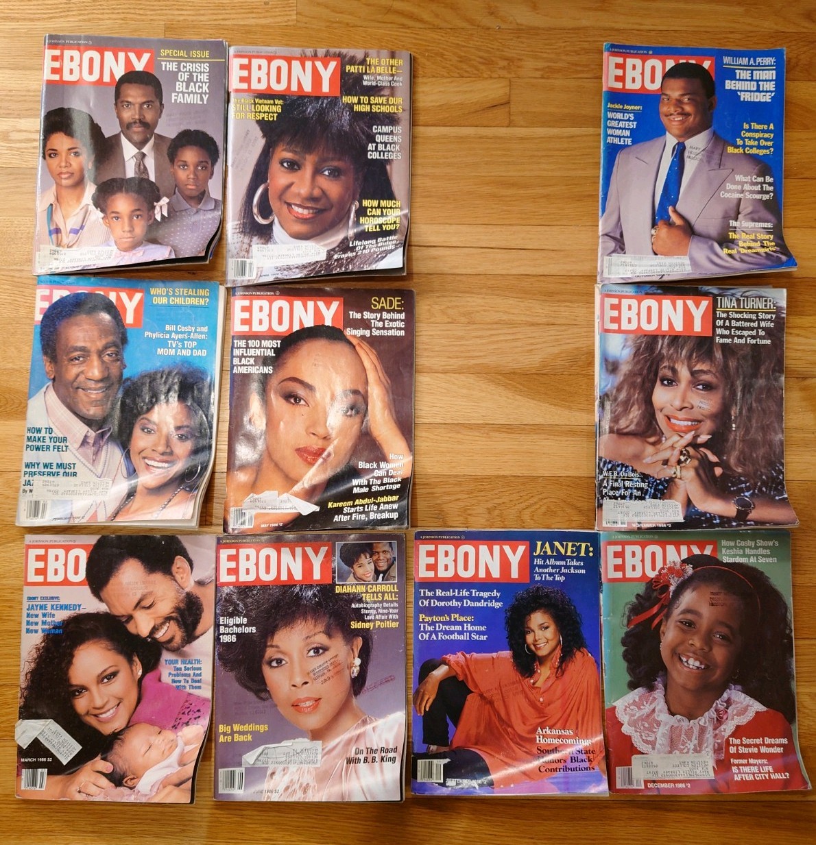 Ebony Magazine 1986 Lot Of 10 Vintage Issues