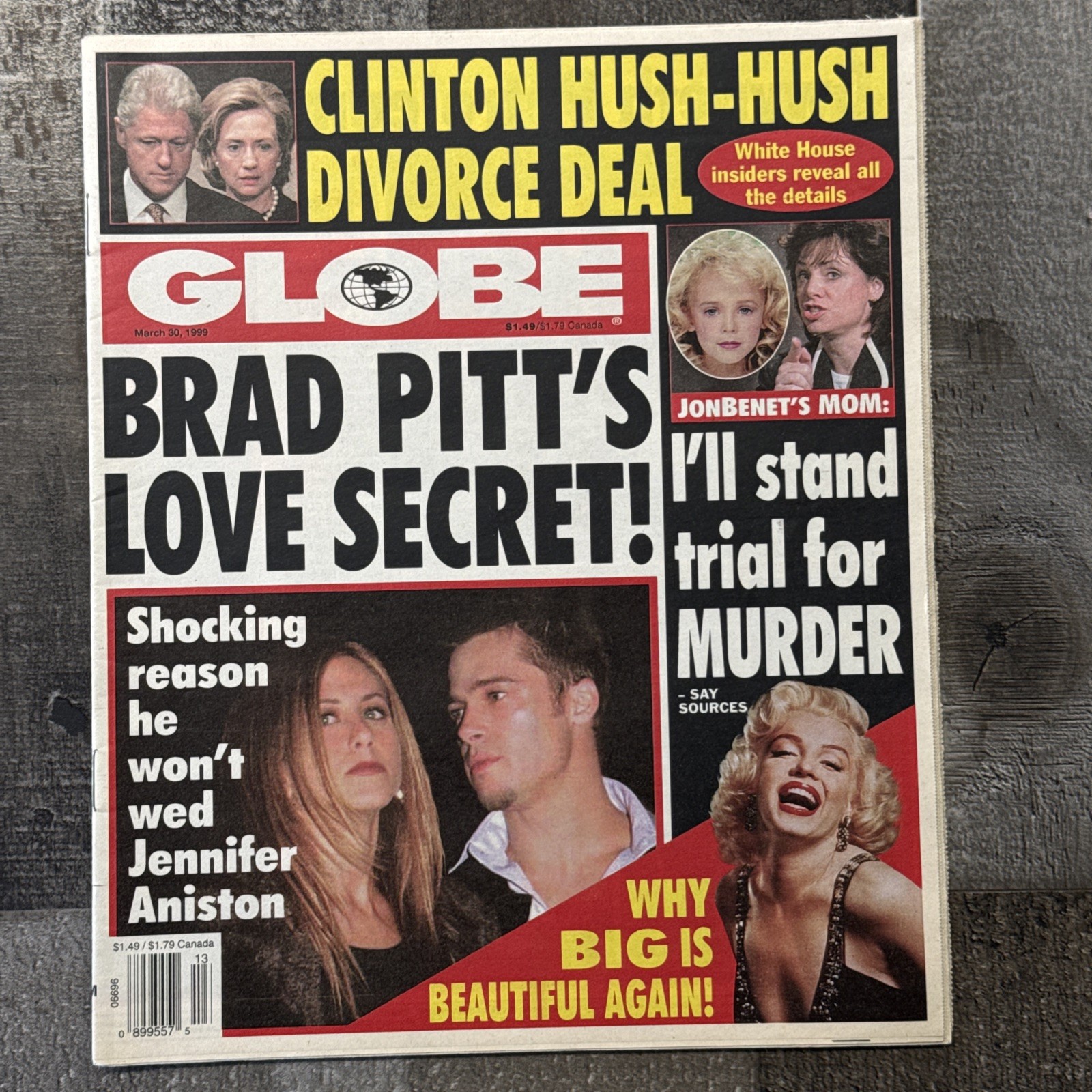 GLOBE Magazine March 30 1999 Brad Pitt JonBenet Ramsey Jan-Michael Vincent