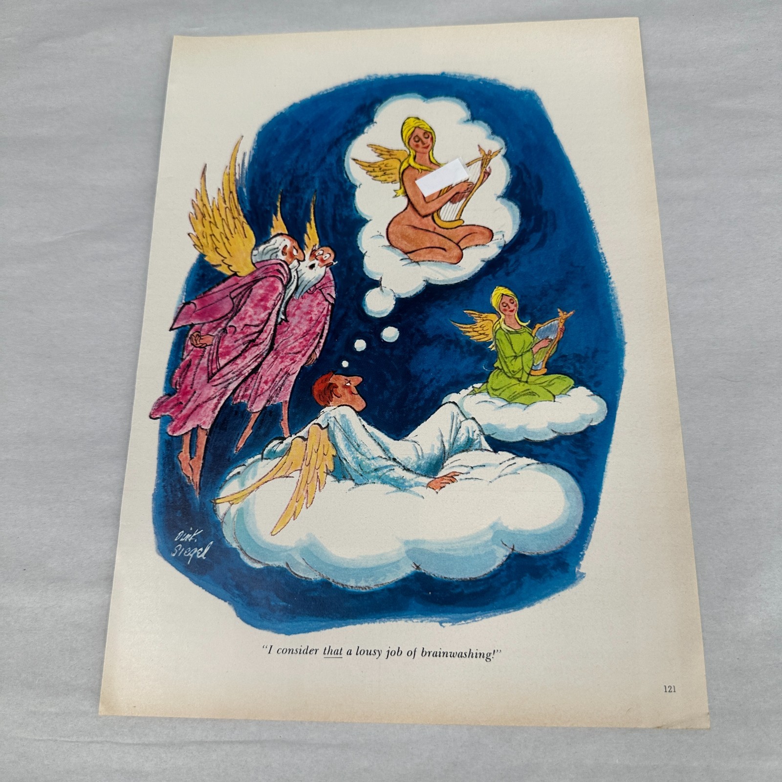 1964 Playboy Cartoon Angel Heaven Scene Vintage Pin Up Humor Art Siegel Page