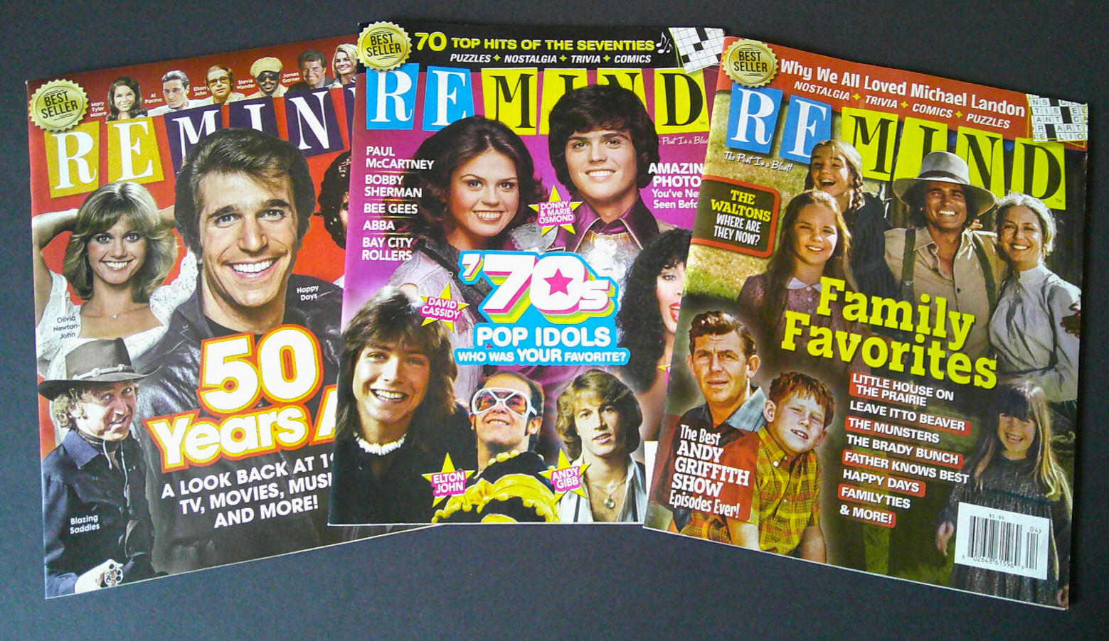 Remind Magazine – Lot of 3 Issues – 70s Pop Idols – Family Favorites – 1974 Favs