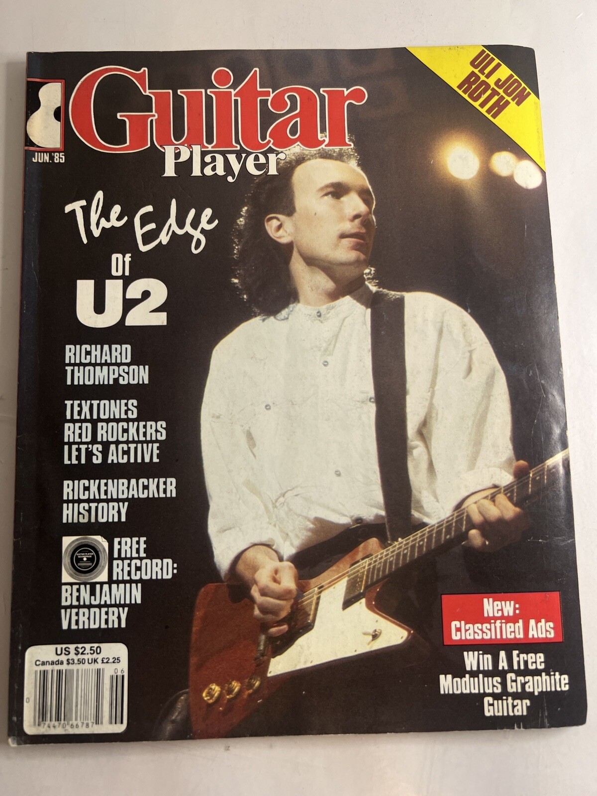 Vintage Guitar Player U2’s The Edge June 1985 with Verdery Record! s
