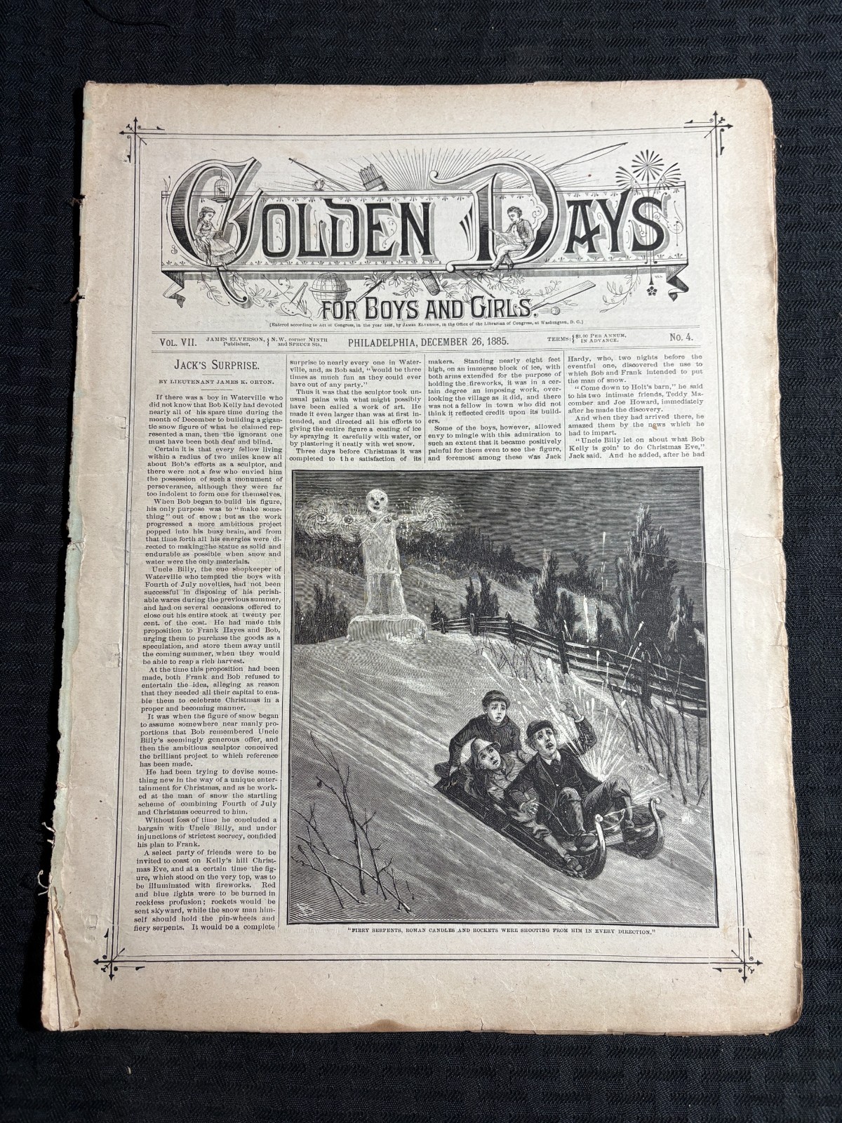 1885 Dec 26 GOLDEN DAYS Magazine for Boys & Girls GD 2.0 Jack’s Surprise