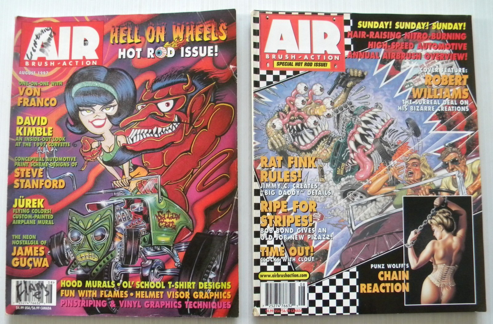 AIR BRUSH ACTION MAGAZINE HOT ROD ISSUES AUG 1997 & JULY/AUG. 1998 COMBINE SHIP