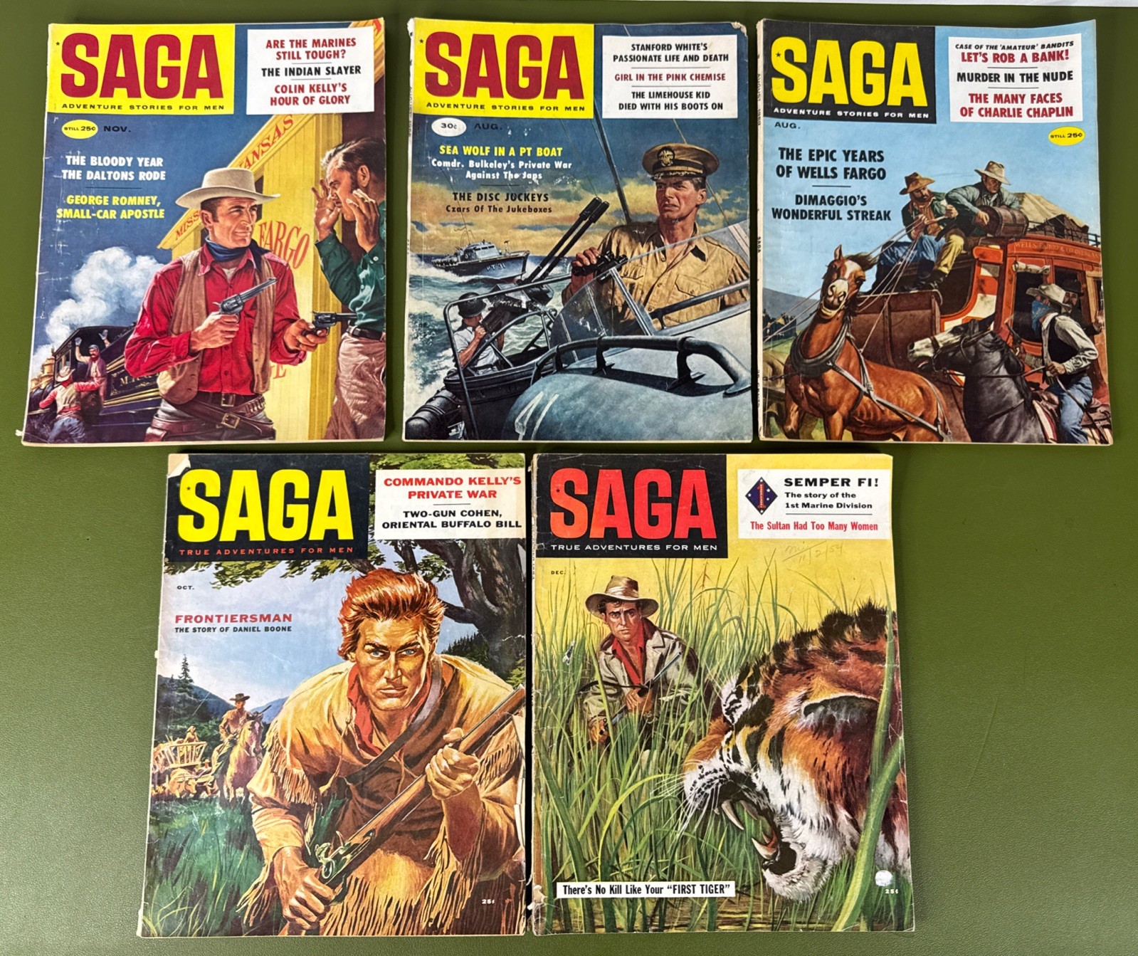 Lot of 5 Vintage SAGA Pulp Men’s Magazines 1954-1959, Good-Very Good
