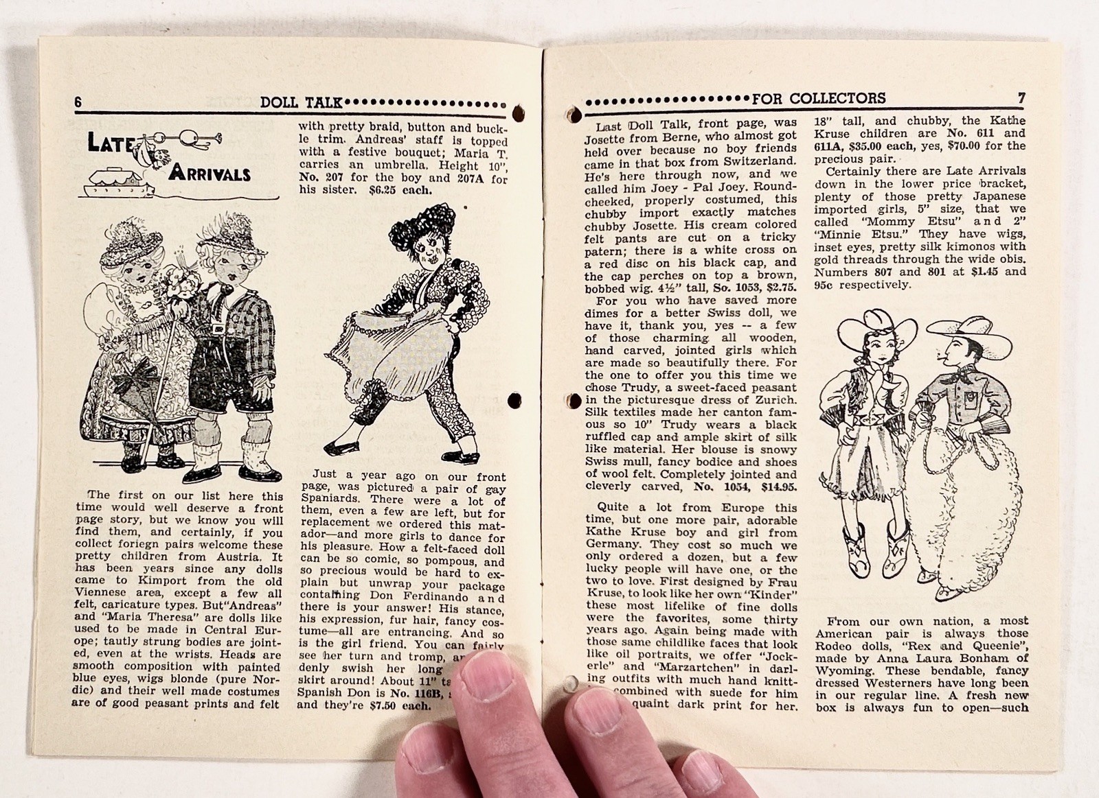 1952 Jul DOLL TALK FOR COLLECTORS Dolls of Strange Materials, Cowboys &c KIMPORT