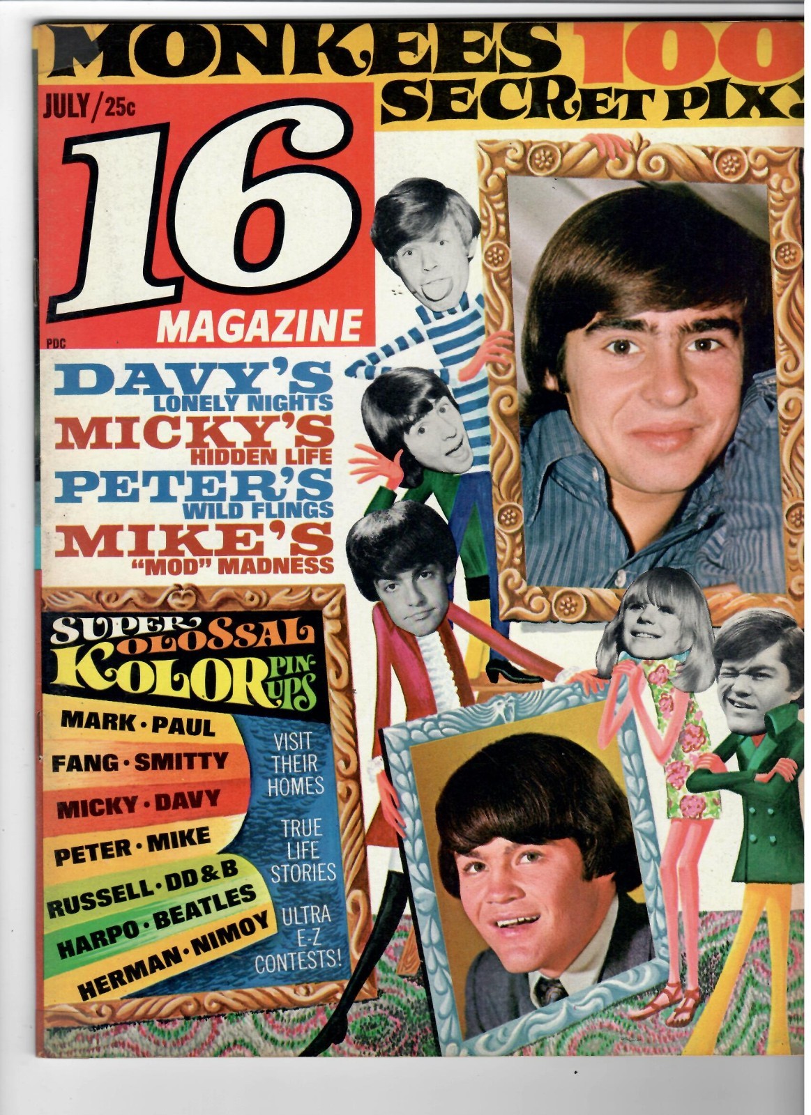 Vintage 16 Teen Magazine July 1967 Leonard Nimoy Dr. Spock, Beatles, Monkees, ++