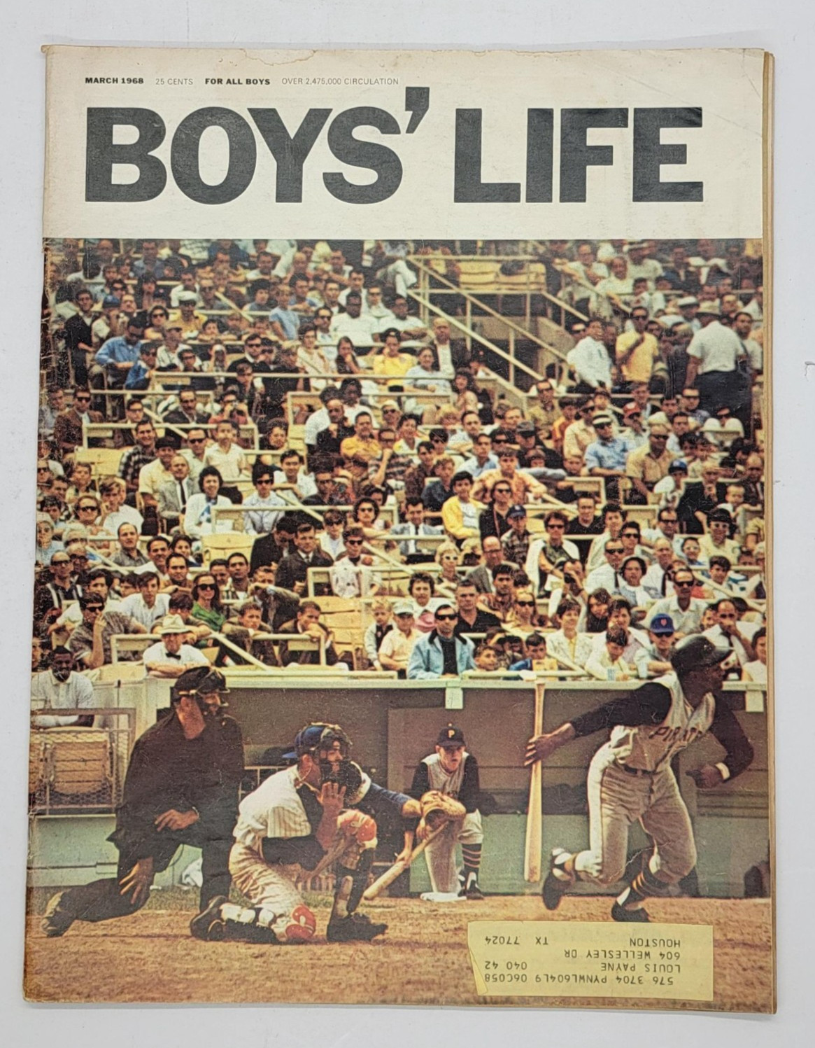 Boys’ Life March 1968 Roberto Clemente Pittsburgh Pirates Baseball Magazine