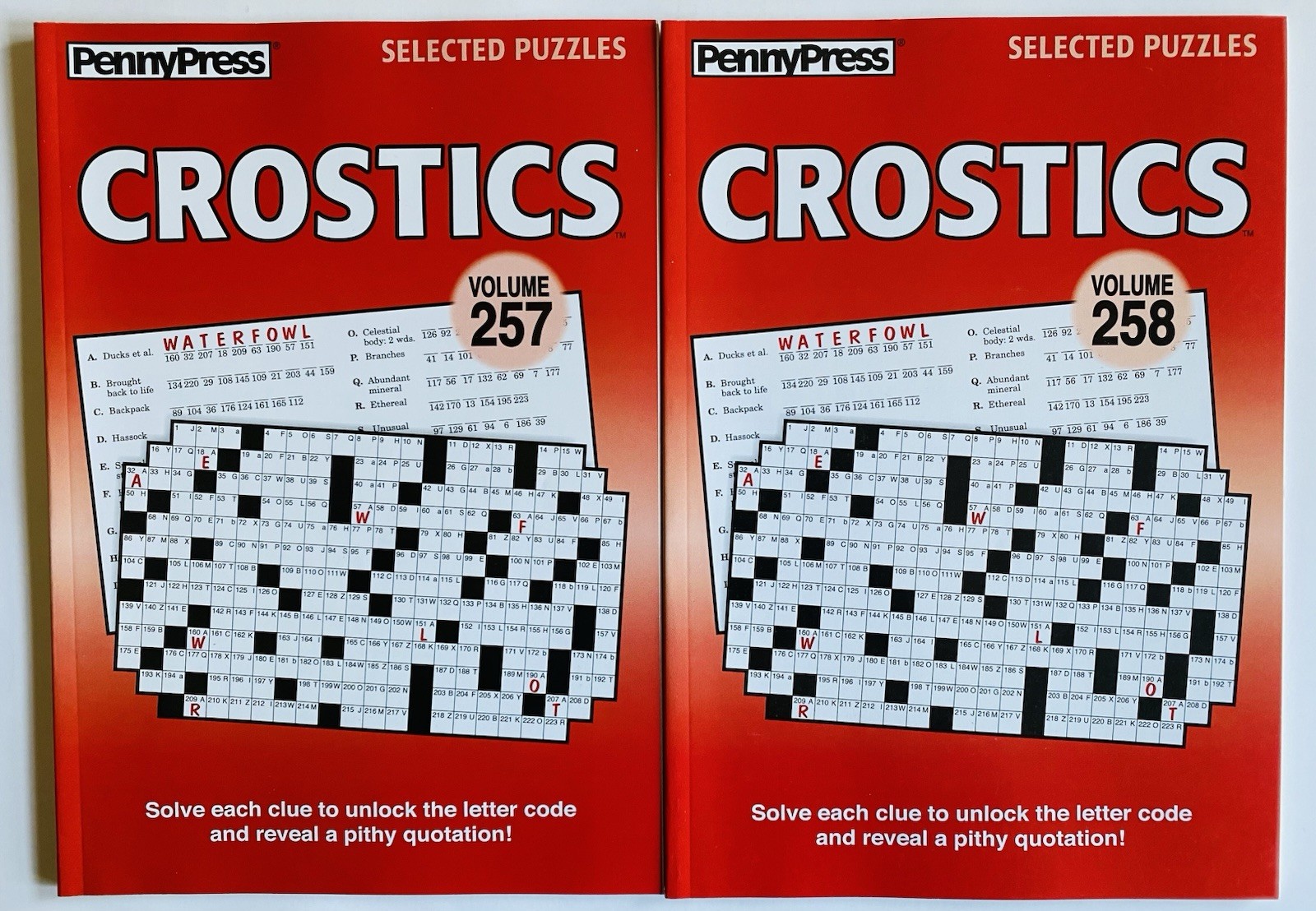 Lot of 2 CROSTICS Penny Press DELL Selected Puzzle Variety quotation letter code