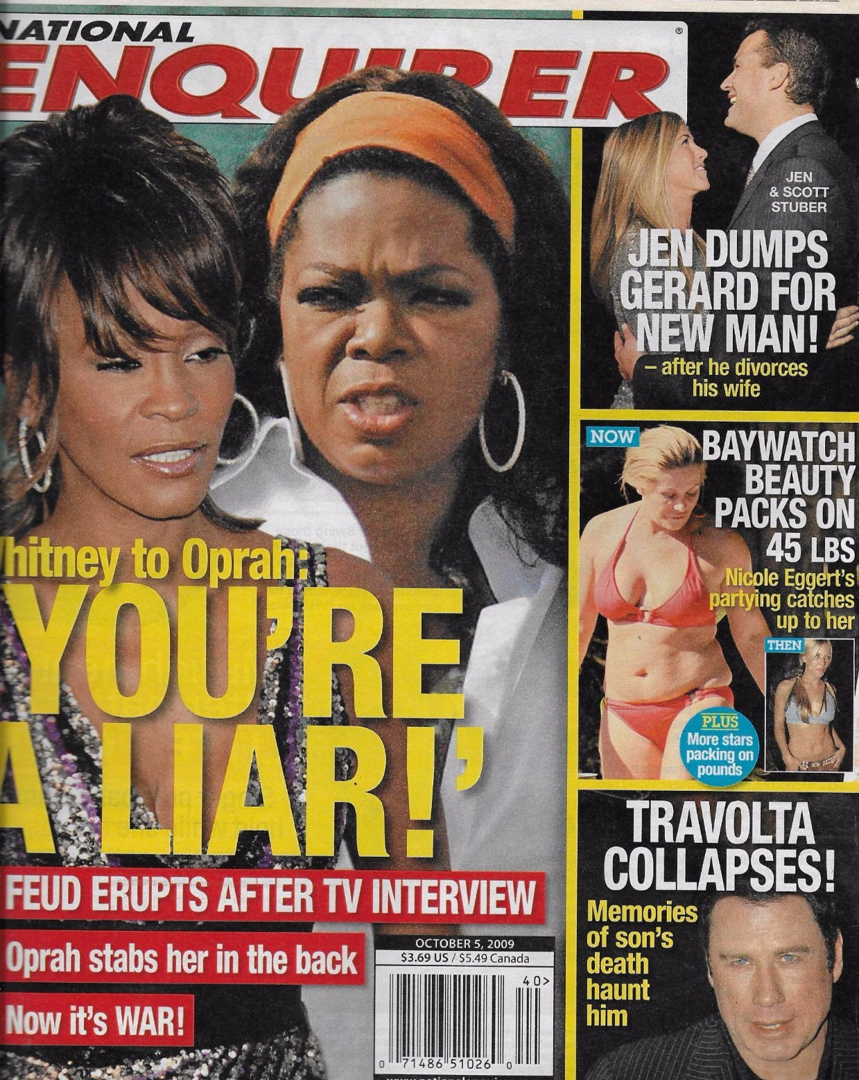 National Enquirer Magazine Oprah Whitney Houston Jennifer Aniston John Travolta