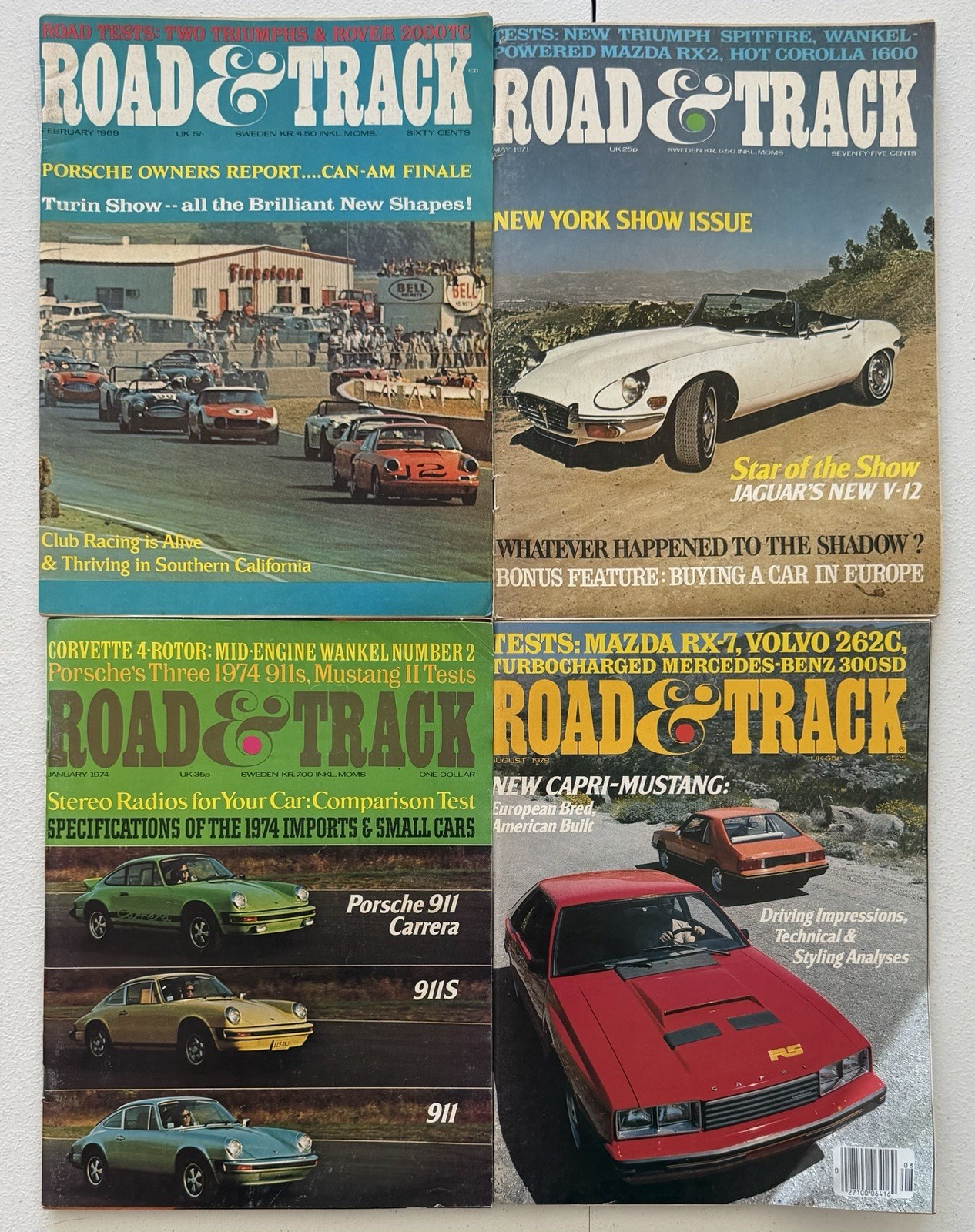 Road & Track Magazine, Miscellaneous 1969, 1971, 1974, 1978, Good Condition