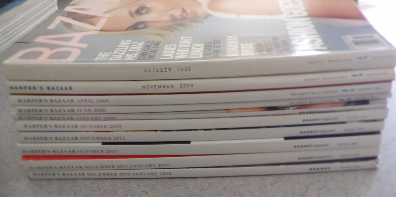 Harper’s Bazaar lot of 10 magazines 2000-2020 DIAZ THURMAN STONE ANISTON KIDMAN